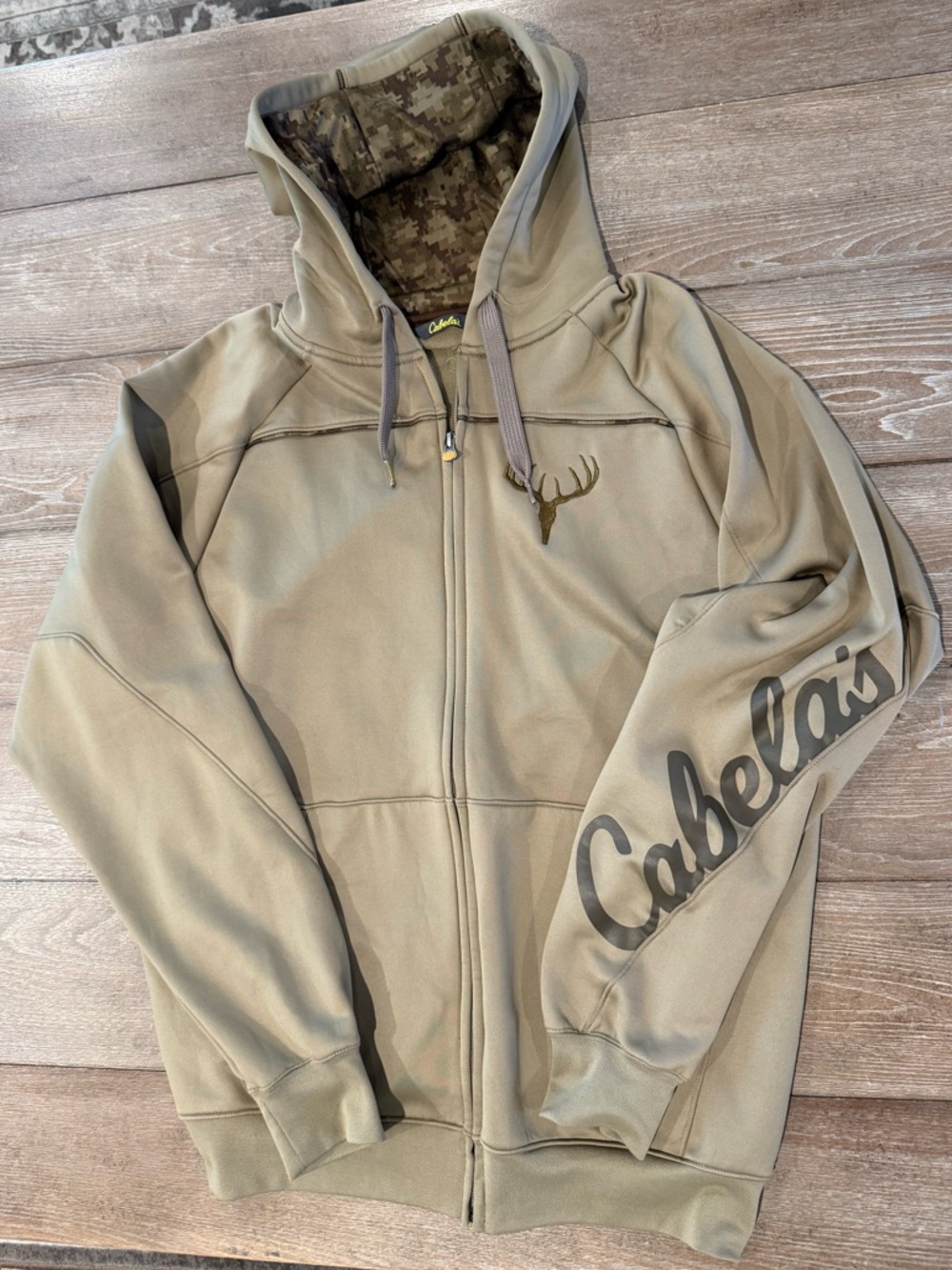 NWOT Cabelas Hoodie Mens Large Green/Brown Camo Full Zip Hunting Outdoors